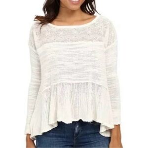 Free People Kristobel Crochet Ruffle Sweater in the color Eggshell